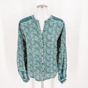 Floral Patterned Green Blouse